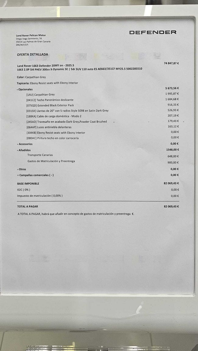 Land-Rover Defender PHEV 300CV X-Dynamic SE 